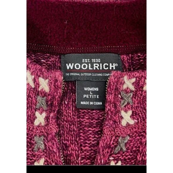 Woolrich 1/4-Zip Wool Blend Sweater Women Lg Petite Rosebud Red Nordic Winter - Picture 4 of 10